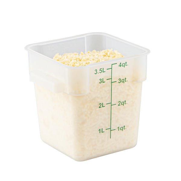 Restaurantware Met Lux 4 Qt Square Translucent Plastic Food Storage Container - With Green Volume Markers - 7" X 7" X 7 1/2" - 10 Count Box