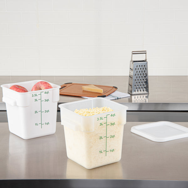 Restaurantware Met Lux 4 Qt Square Translucent Plastic Food Storage Container - With Green Volume Markers - 7" X 7" X 7 1/2" - 10 Count Box