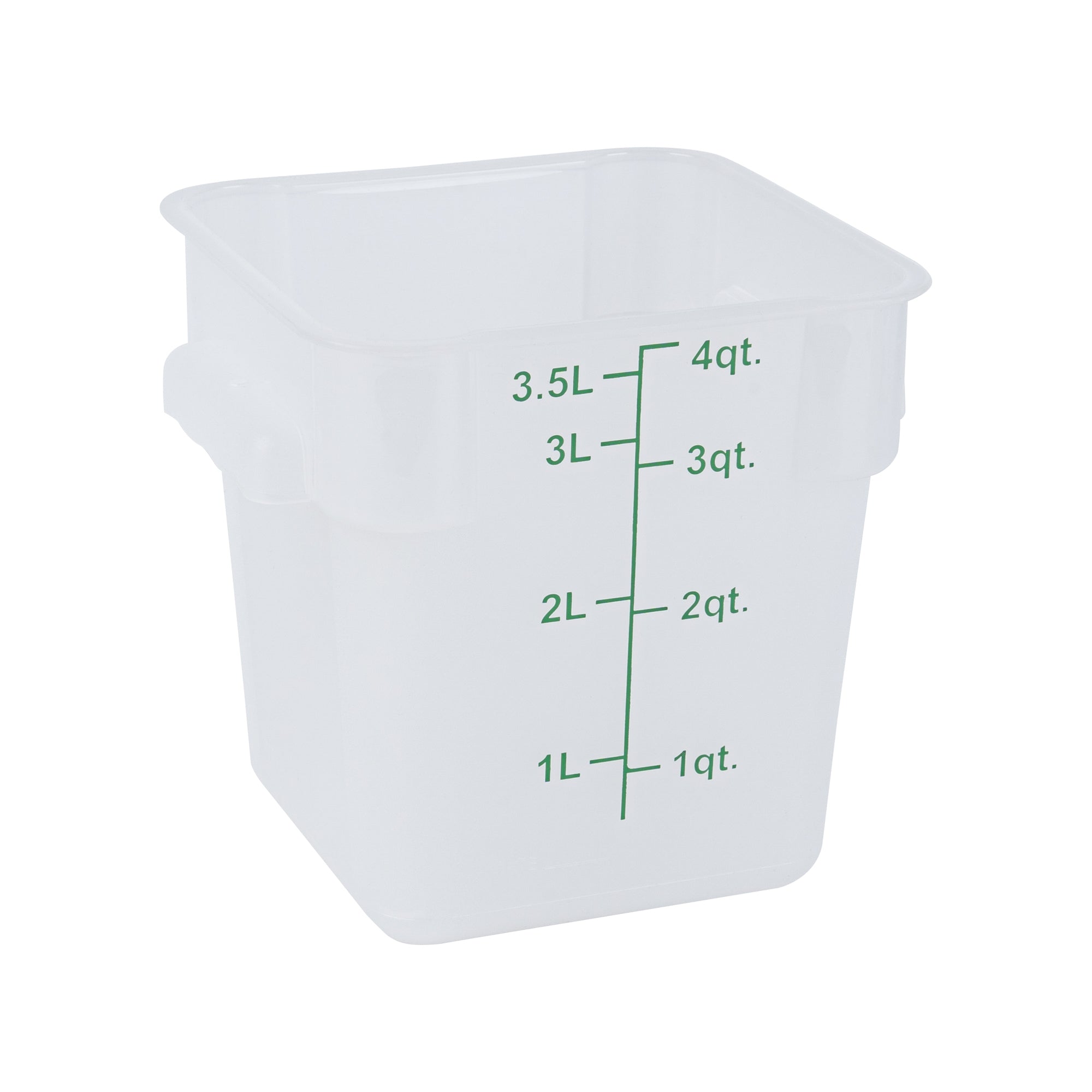 restaurantware Met Lux 4 qt Square Translucent Plastic Food Storage Container - with Green Volume Markers - 7" x 7" x 7 1/2" - 10 count box