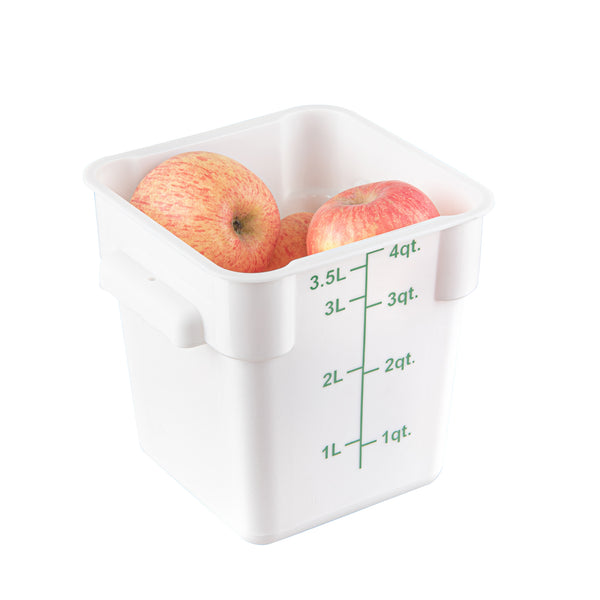 Restaurantware Met Lux 4 Qt Square White Plastic Food Storage Container - With Green Volume Markers - 7" X 7" X 7 1/2" - 10 Count Box