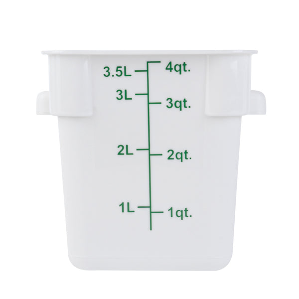Restaurantware Met Lux 4 Qt Square White Plastic Food Storage Container - With Green Volume Markers - 7" X 7" X 7 1/2" - 10 Count Box