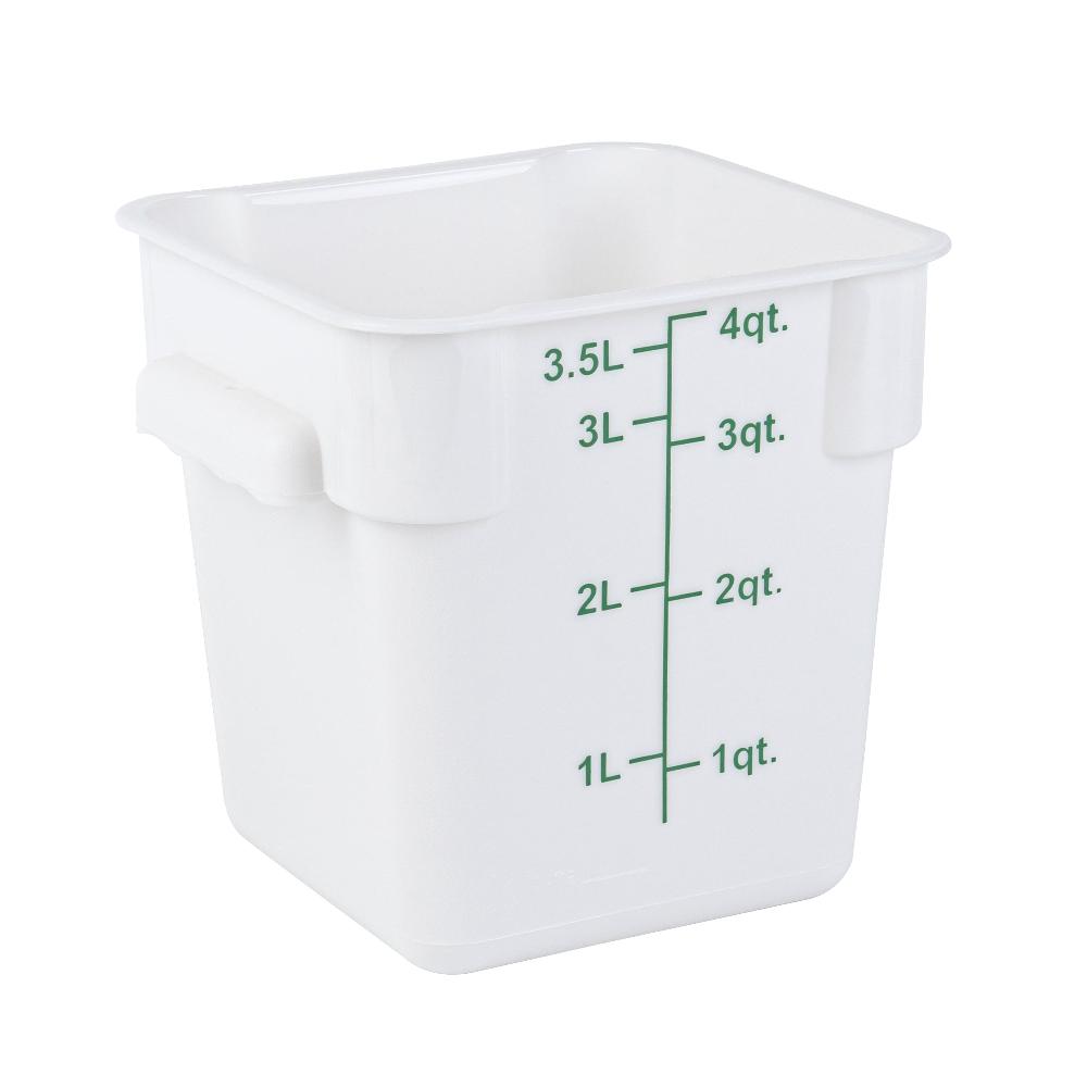 restaurantware Met Lux 4 qt Square White Plastic Food Storage Container - with Green Volume Markers - 7" x 7" x 7 1/2" - 10 count box