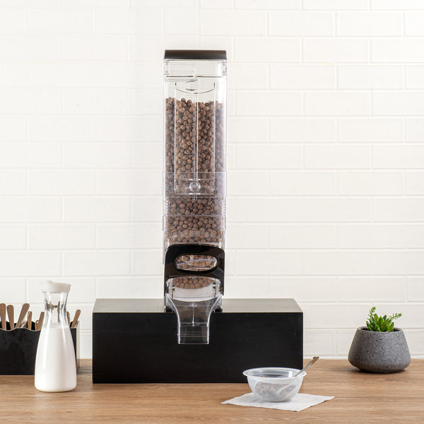 Restaurantware Met Lux 5 Gal Black Plastic Cereal Dispenser - With Stand - 28" X 13" X 6" - 1 Count Box