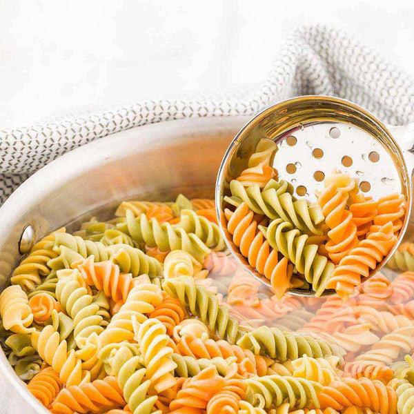 Restaurantware Met Lux 5 Oz Stainless Steel Spoodle - Perforated With Yellow Handle - 1 Count Box