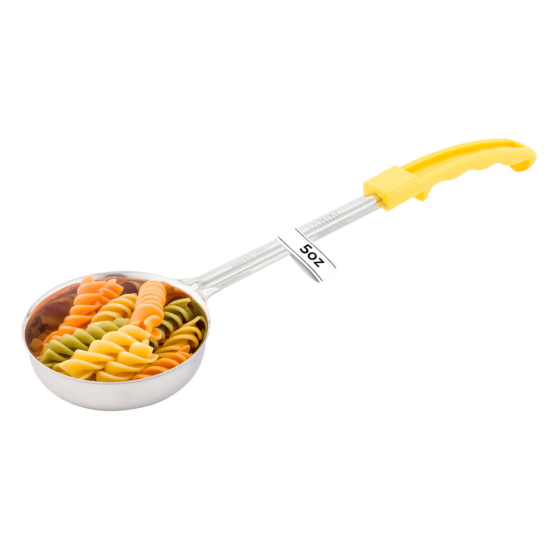 restaurantware Met Lux 5 oz Stainless Steel Spoodle - Perforated with Yellow Handle - 1 count box