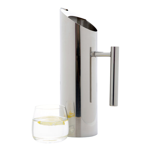 Restaurantware Met Lux 50 Oz Round Polished Stainless Steel Water Pitcher - 3 1/2" X 3 1/2" X 11 3/4" - 1 Count Box