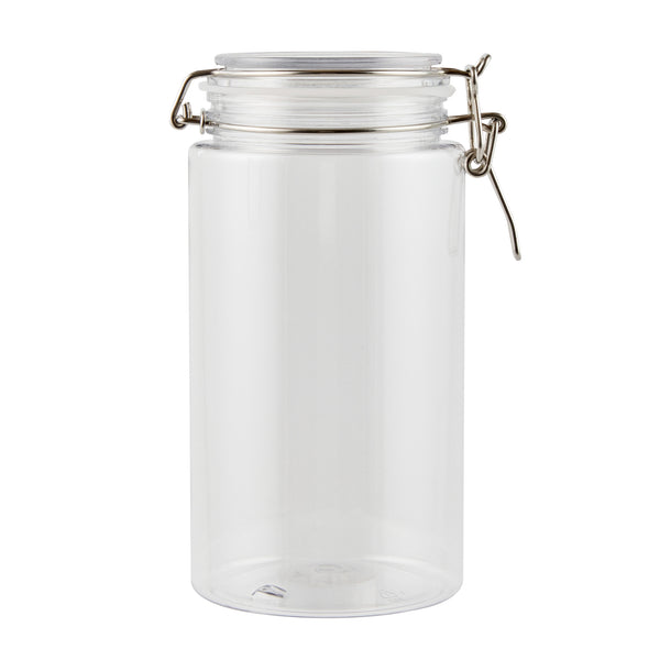 Restaurantware Met Lux 51 Oz Round Clear Plastic Storage Jar - With Hinged Lid - 4 1/4" X 4 1/4" X 8 1/4" - 20 Count Box