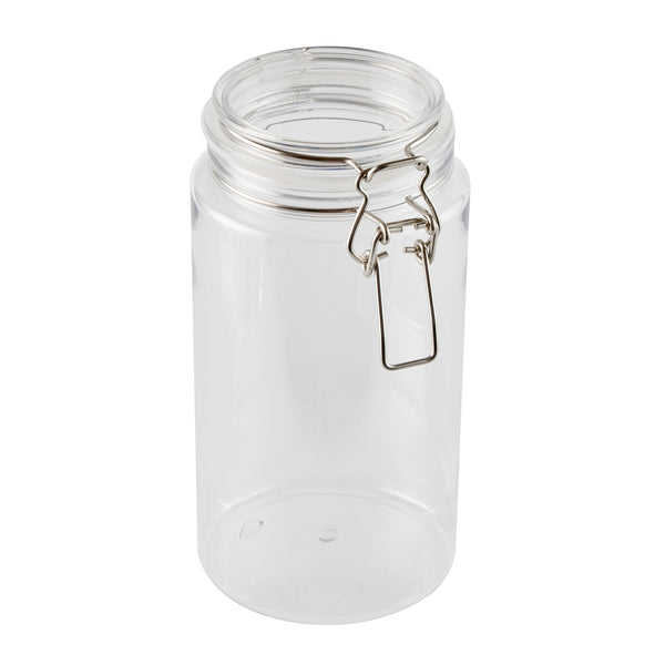 Restaurantware Met Lux 51 Oz Round Clear Plastic Storage Jar - With Hinged Lid - 4 1/4" X 4 1/4" X 8 1/4" - 20 Count Box