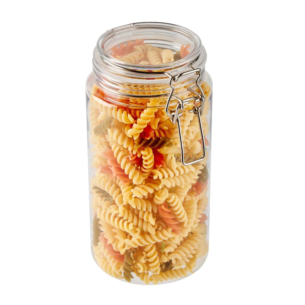restaurantware Met Lux 51 oz Round Clear Plastic Storage Jar - with Hinged Lid - 4 1/4" x 4 1/4" x 8 1/4" - 20 count box
