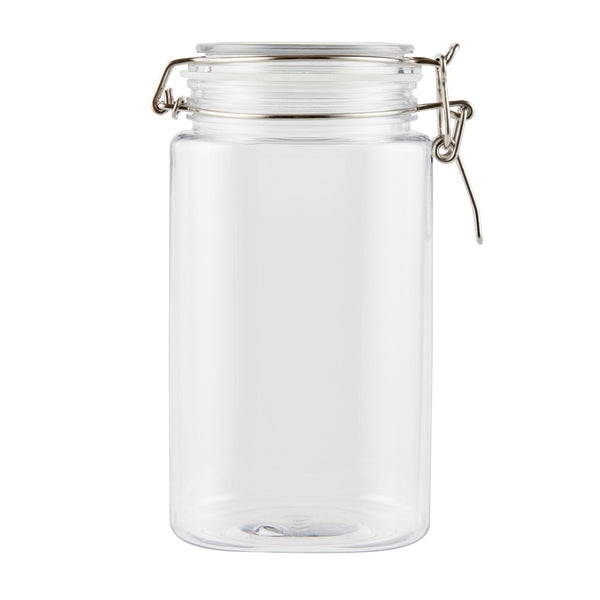 Restaurantware Met Lux 53 Oz Square Clear Plastic Storage Jar - With Hinged Lid - 4 1/4" X 4 1/4" X 7 3/4" - 20 Count Box