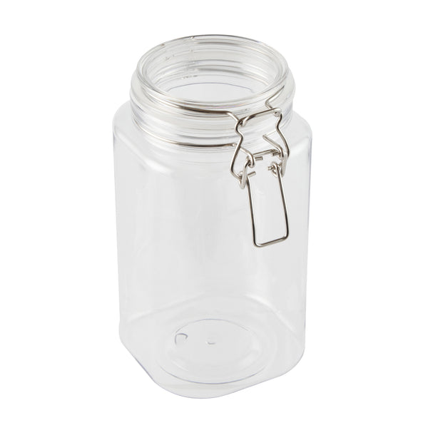 Restaurantware Met Lux 53 Oz Square Clear Plastic Storage Jar - With Hinged Lid - 4 1/4" X 4 1/4" X 7 3/4" - 20 Count Box