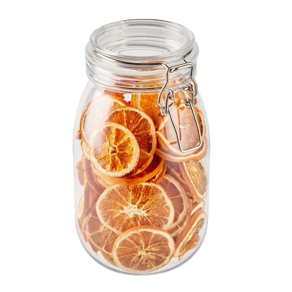 restaurantware Met Lux 56 oz Round Clear Plastic Storage Jar - with Hinged Lid - 4 3/4" x 4 3/4" x 8 1/4" - 20 count box