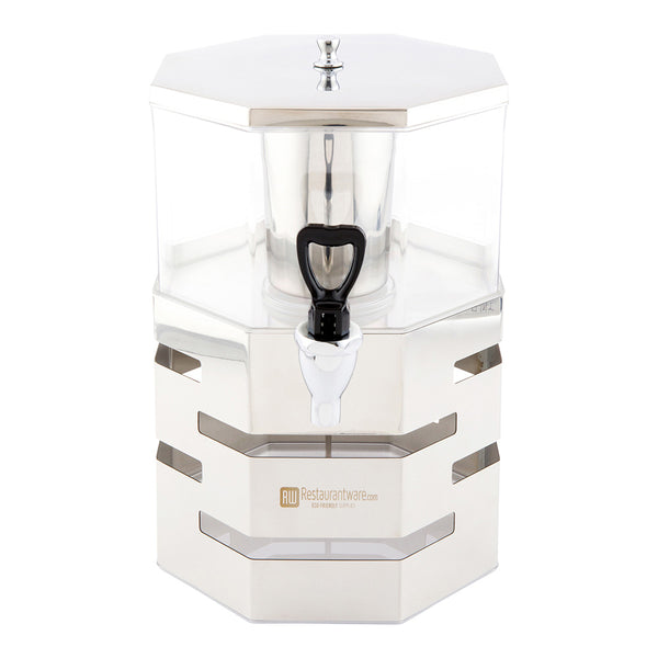 Restaurantware Met Lux 5L Pentagon Stainless Steel Stackable Juice Dispenser - With Body - 9 3/4" X 9 3/4" X 15" - 1 Count Box