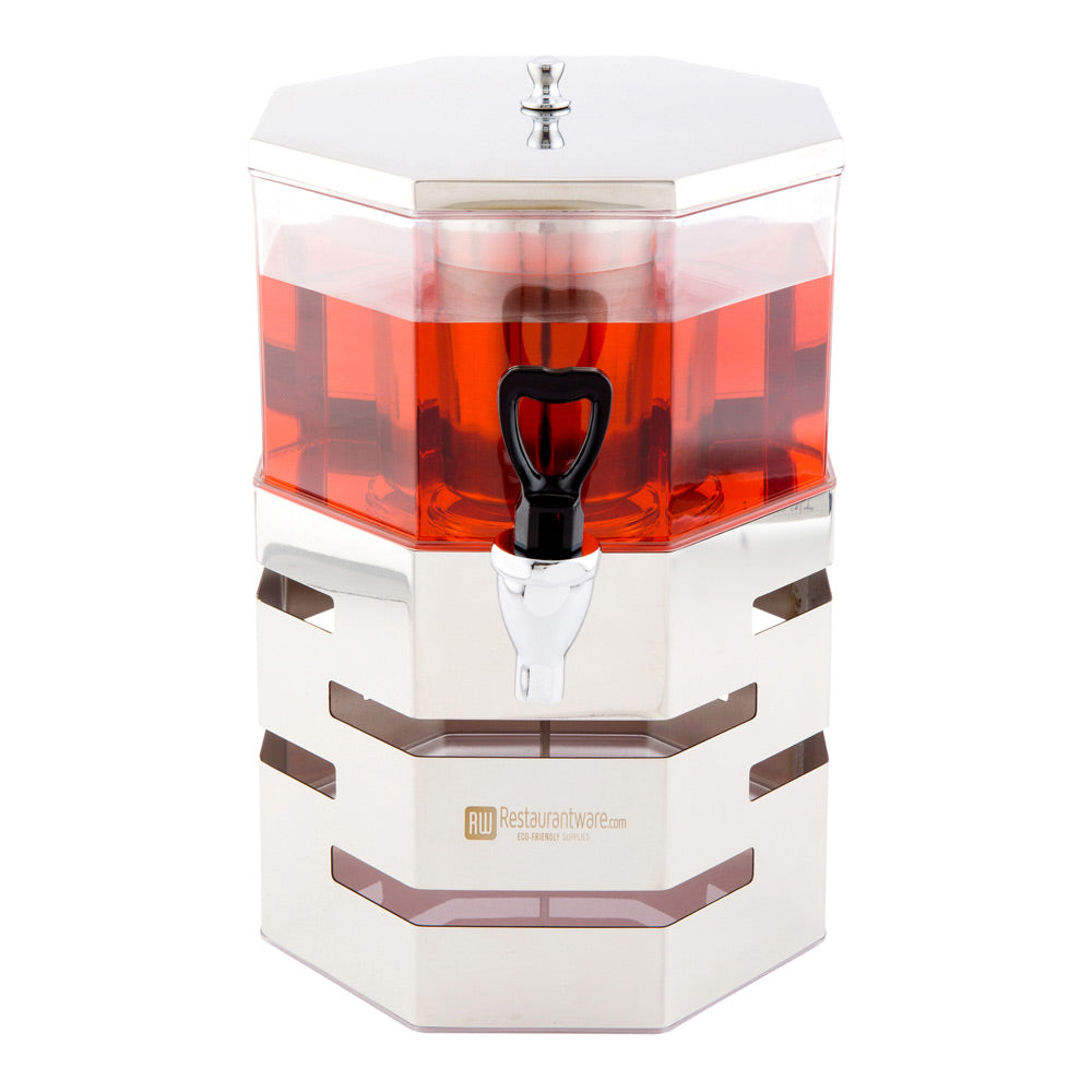 restaurantware Met Lux 5L Pentagon Stainless Steel Stackable Juice Dispenser - with Body - 9 3/4" x 9 3/4" x 15" - 1 count box