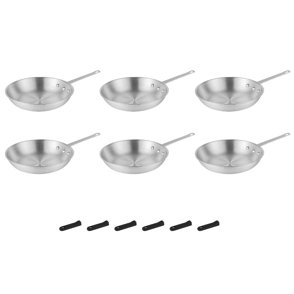 restaurantware Met Lux 6 Aluminum 10" Fry Pans and 6 Black Silicone Pan Handle Sleeves