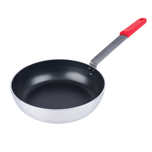 Restaurantware Met Lux 6 Aluminum 11" Induction Ready Deep Fry Pans And 6 Red Silicone Pan Handle Sleeves