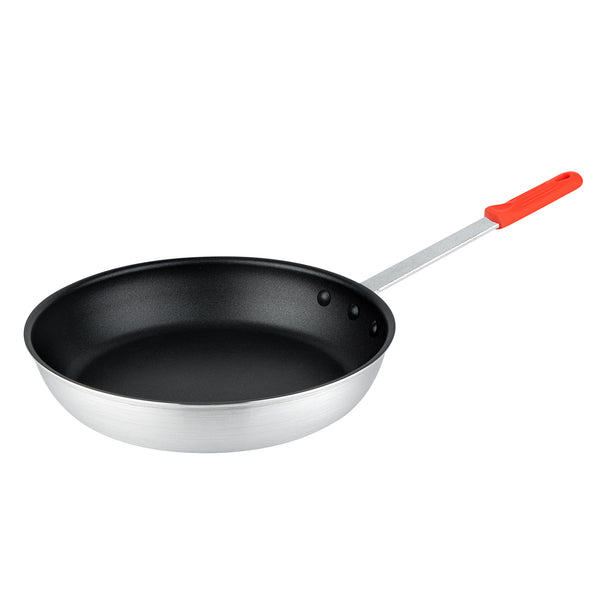 Restaurantware Met Lux 6 Aluminum 12" Non-Stick Fry Pans And 6 Red Silicone Pan Handle Sleeves
