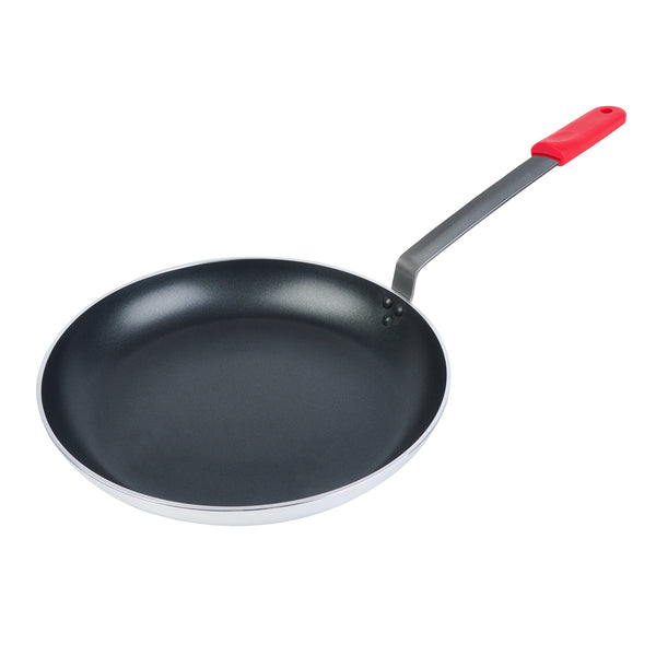 Restaurantware Met Lux 6 Aluminum 16" Induction Ready Fry Pans And 6 Red Silicone Pan Handle Sleeves