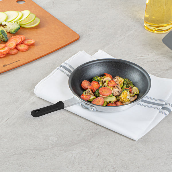 Restaurantware Met Lux 6 Aluminum 8" Non-Stick Fry Pans And 6 Black Silicone Pan Handle Sleeves