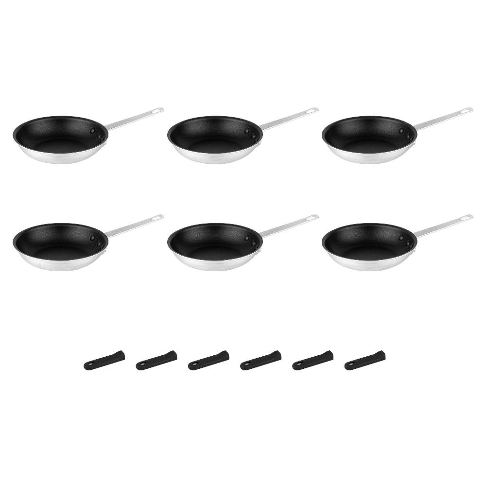 restaurantware Met Lux 6 Aluminum 8" Non-Stick Fry Pans and 6 Black Silicone Pan Handle Sleeves