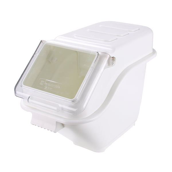 Restaurantware Met Lux 6 Gal Rectangle White Shelf Ingredient Bin - With 2 1/2 Cup Measuring Scoop - 1 Count Box