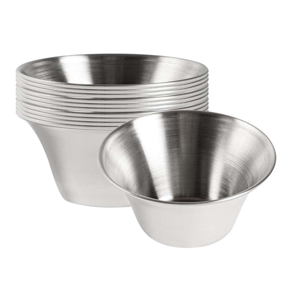 restaurantware Met Lux 6 oz Stainless Steel Condiment Cup - 3 3/4" x 3 3/4" x 2" - 10 count box