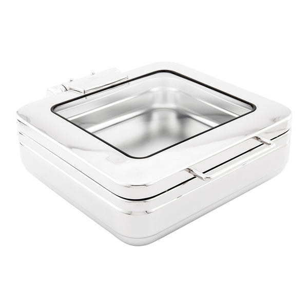 Restaurantware Met Lux 6 Qt Rectangle Stainless Steel Half Size Chafer Body - Induction Ready With Glass Viewing Window - 1 Count Box