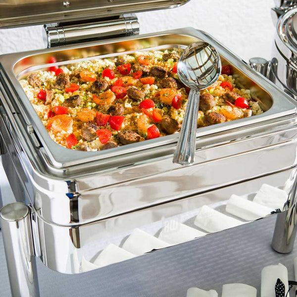 Restaurantware Met Lux 6 Qt Rectangle Stainless Steel Half Size Chafer Body - Induction Ready With Glass Viewing Window - 1 Count Box