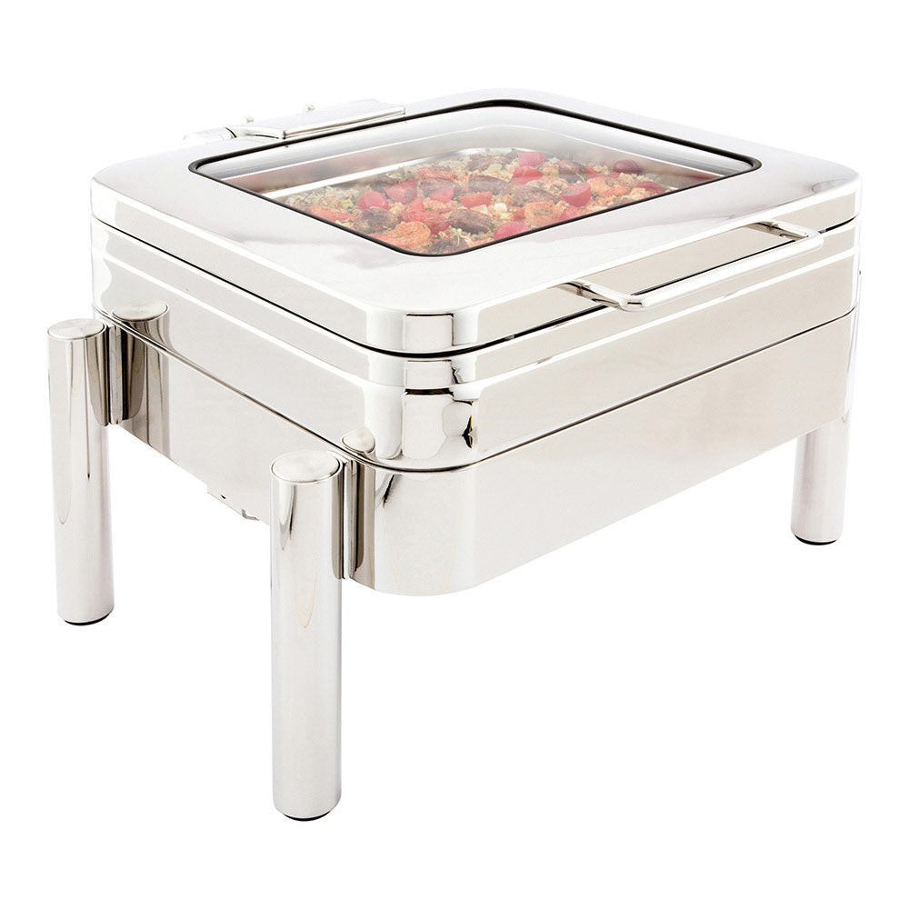 restaurantware Met Lux 6 qt Rectangle Stainless Steel Half Size Chafer Body - Induction Ready with Glass Viewing Window - 1 count box