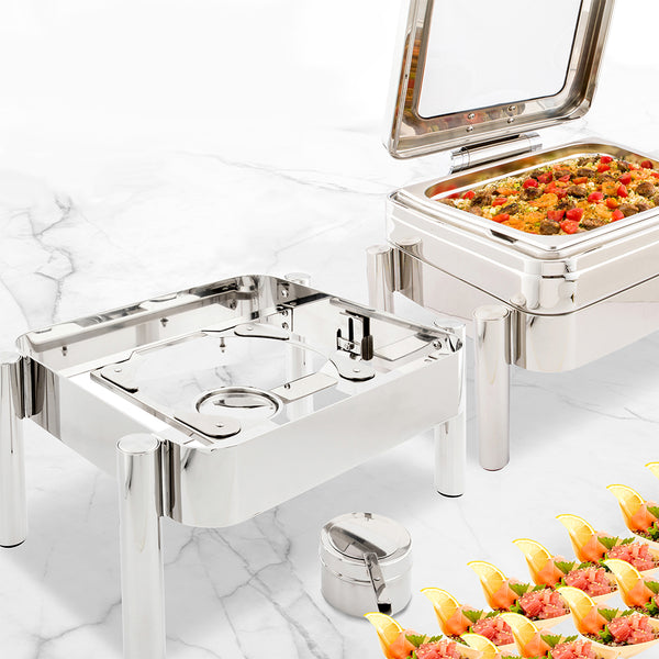 Restaurantware Met Lux 6 Qt Rectangle Stainless Steel Straight Leg Stand - Fits Half Size Rectangle Chafer - 1 Count Box