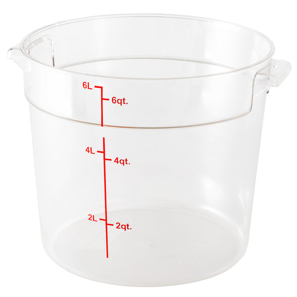 Restaurantware Met Lux 6 Qt Round Clear Plastic Food Storage Container - With Red Volume Markers - 8 3/4" X 8 3/4" X 7 3/4" - 10 Count Box