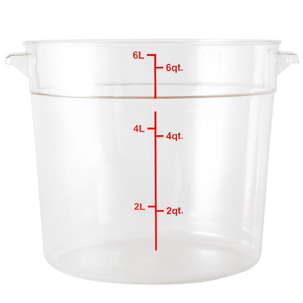 Restaurantware Met Lux 6 Qt Round Clear Plastic Food Storage Container - With Red Volume Markers - 8 3/4" X 8 3/4" X 7 3/4" - 10 Count Box
