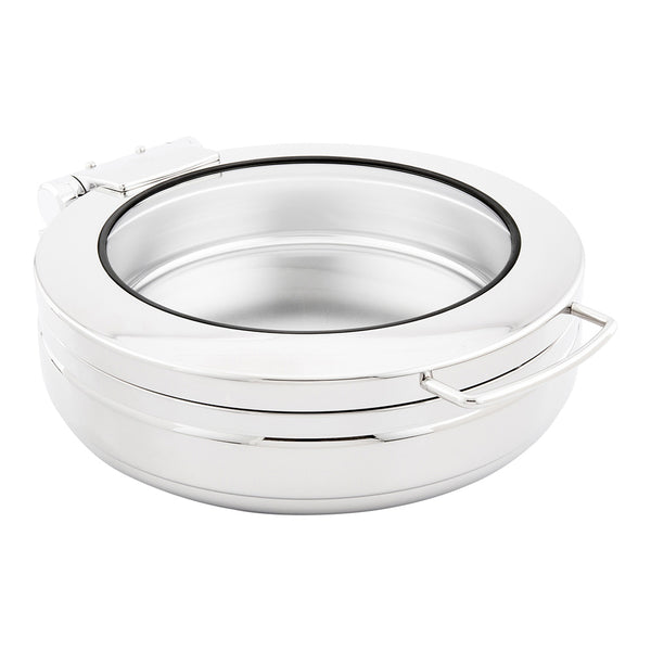 Restaurantware Met Lux 6 Qt Round Stainless Steel Chafer Body - Induction Ready With Glass Viewing Window - 1 Count Box
