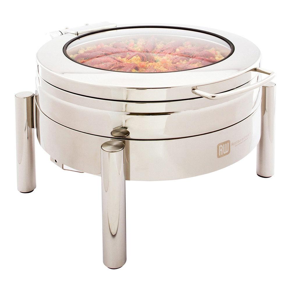 restaurantware Met Lux 6 qt Round Stainless Steel Chafer Body - Induction Ready with Glass Viewing Window - 1 count box
