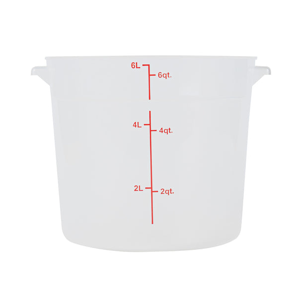 Restaurantware Met Lux 6 Qt Round Translucent Plastic Food Storage Container - With Red Volume Markers - 8 3/4" X 8 3/4" X 7 3/4" - 10 Count Box