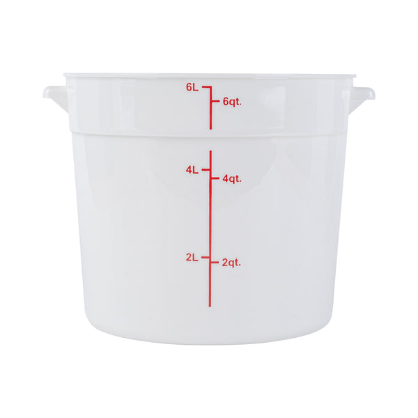 Restaurantware Met Lux 6 Qt Round White Plastic Food Storage Container - With Red Volume Markers - 8 3/4" X 8 3/4" X 7 3/4" - 10 Count Box