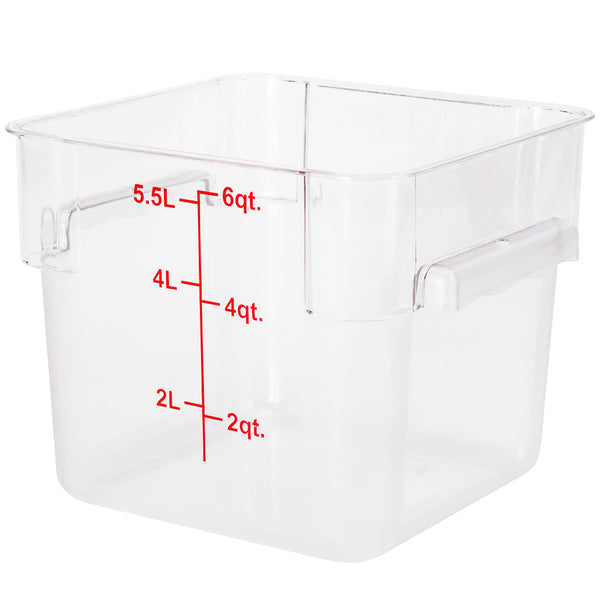 Restaurantware Met Lux 6 Qt Square Clear Plastic Food Storage Container - With Red Volume Markers - 9" X 9" X 7 1/2" - 10 Count Box