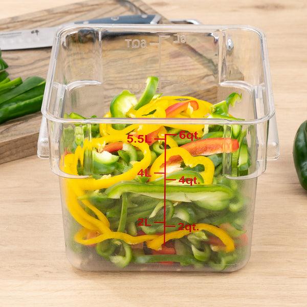 Restaurantware Met Lux 6 Qt Square Clear Plastic Food Storage Container - With Red Volume Markers - 9" X 9" X 7 1/2" - 10 Count Box