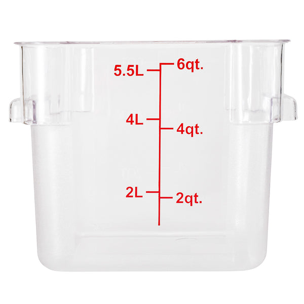 Restaurantware Met Lux 6 Qt Square Clear Plastic Food Storage Container - With Red Volume Markers - 9" X 9" X 7 1/2" - 10 Count Box