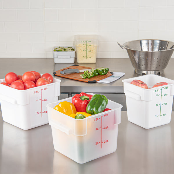 Restaurantware Met Lux 6 Qt Square Translucent Plastic Food Storage Container - With Red Volume Markers - 9" X 9" X 7 1/2" - 10 Count Box