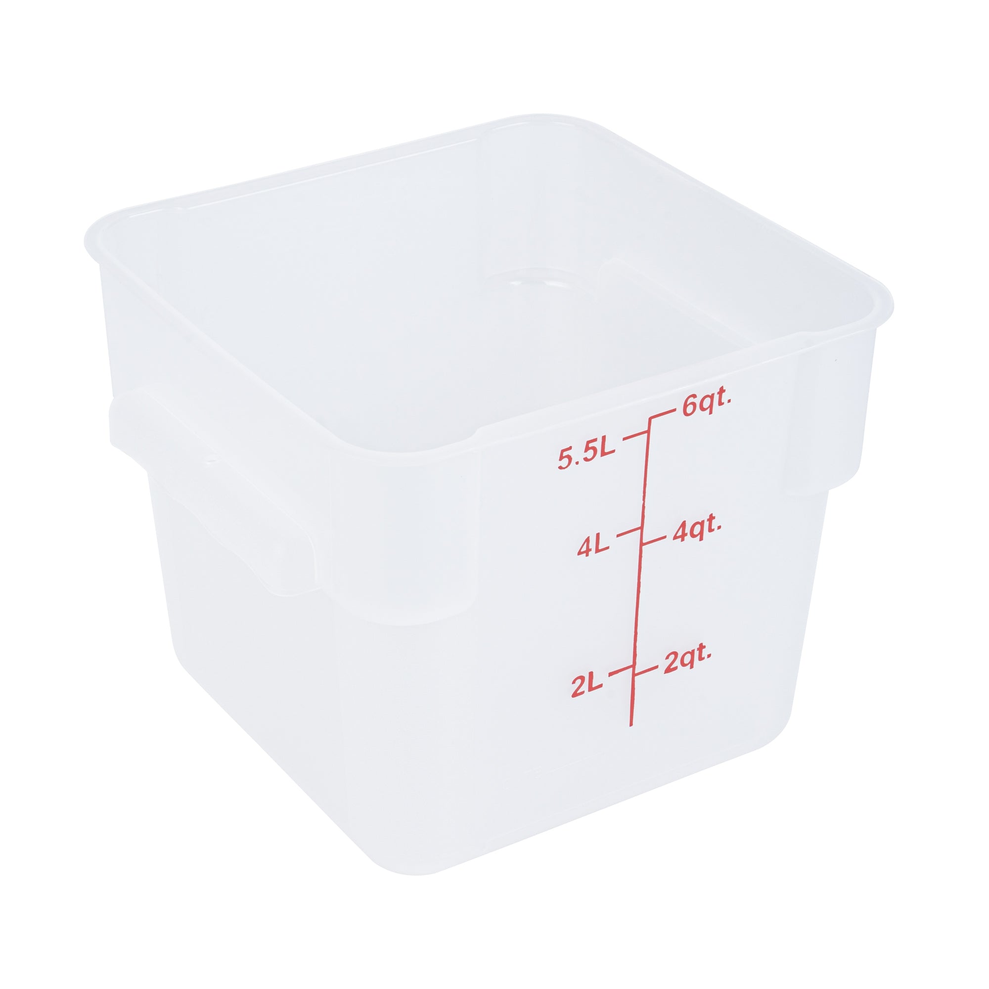restaurantware Met Lux 6 qt Square Translucent Plastic Food Storage Container - with Red Volume Markers - 9" x 9" x 7 1/2" - 10 count box