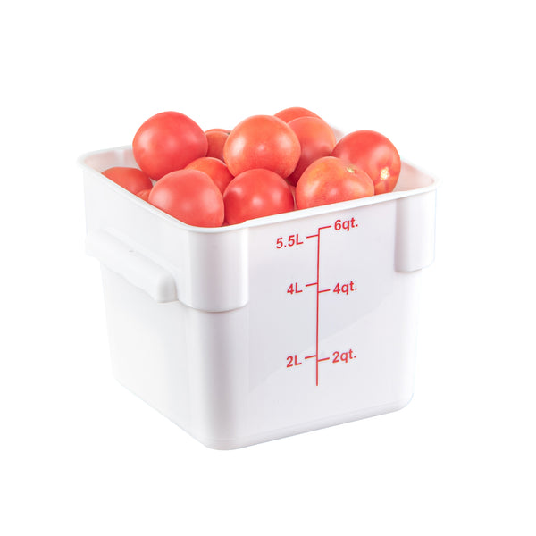Restaurantware Met Lux 6 Qt Square White Plastic Food Storage Container - With Red Volume Markers - 9" X 9" X 7 1/2" - 10 Count Box