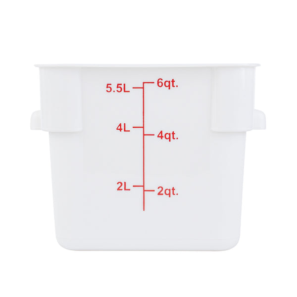 Restaurantware Met Lux 6 Qt Square White Plastic Food Storage Container - With Red Volume Markers - 9" X 9" X 7 1/2" - 10 Count Box
