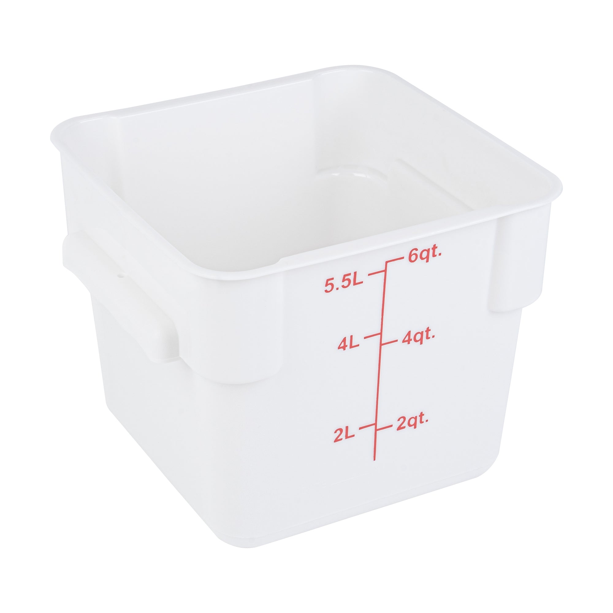 restaurantware Met Lux 6 qt Square White Plastic Food Storage Container - with Red Volume Markers - 9" x 9" x 7 1/2" - 10 count box