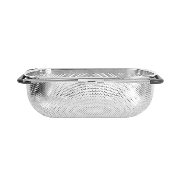 Restaurantware Met Lux 6 Qt Stainless Steel Over-The-Sink Colander - Expandable Handles Coarse Mesh - 14 1/2" X 10 1/2" X 4 1/2" - 1 Count Box