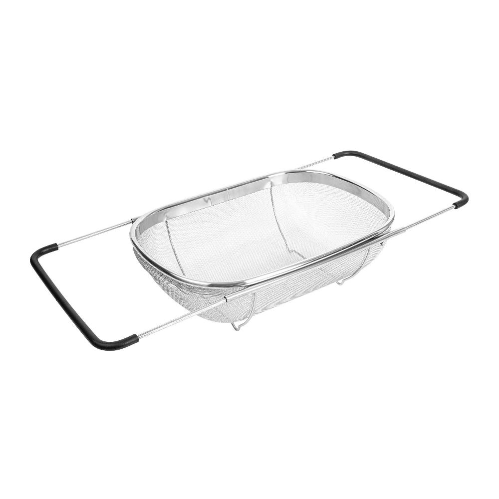 restaurantware Met Lux 6 qt Stainless Steel Over-The-Sink Colander - Expandable Handles Extra Fine Mesh - 14 1/4" x 9 3/4" x 4 1/4" - 1 count box
