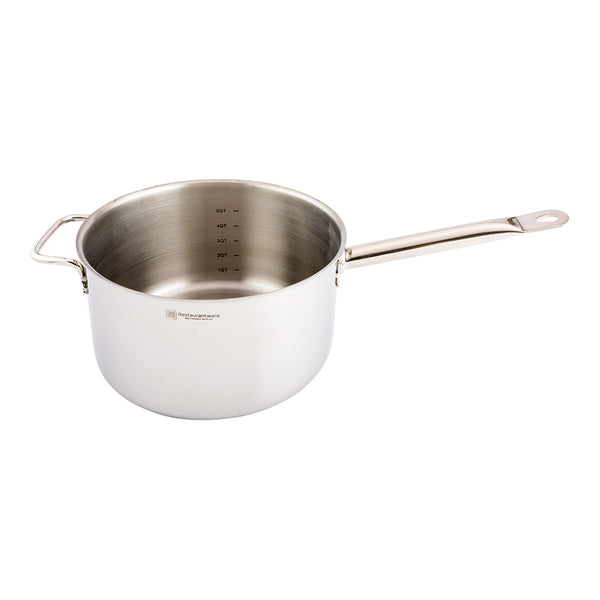 Restaurantware Met Lux 6 Qt Stainless Steel Sauce Pan - Induction Ready Dual Handle - 1 Count Box