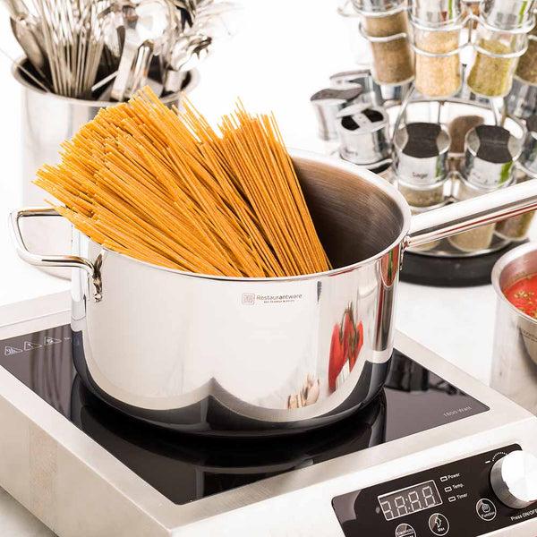 Restaurantware Met Lux 6 Qt Stainless Steel Sauce Pan - Induction Ready Dual Handle - 1 Count Box