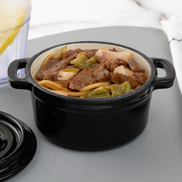 Restaurantware Met Lux 8 Oz Round Black Cast Iron Mini Casserole Dish - Enameled With Stainless Steel Knob - 5 1/4" X 4" X 3" - 1 Count Box