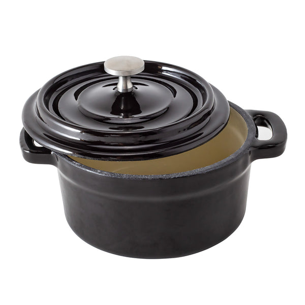Restaurantware Met Lux 8 Oz Round Black Cast Iron Mini Casserole Dish - Enameled With Stainless Steel Knob - 5 1/4" X 4" X 3" - 1 Count Box